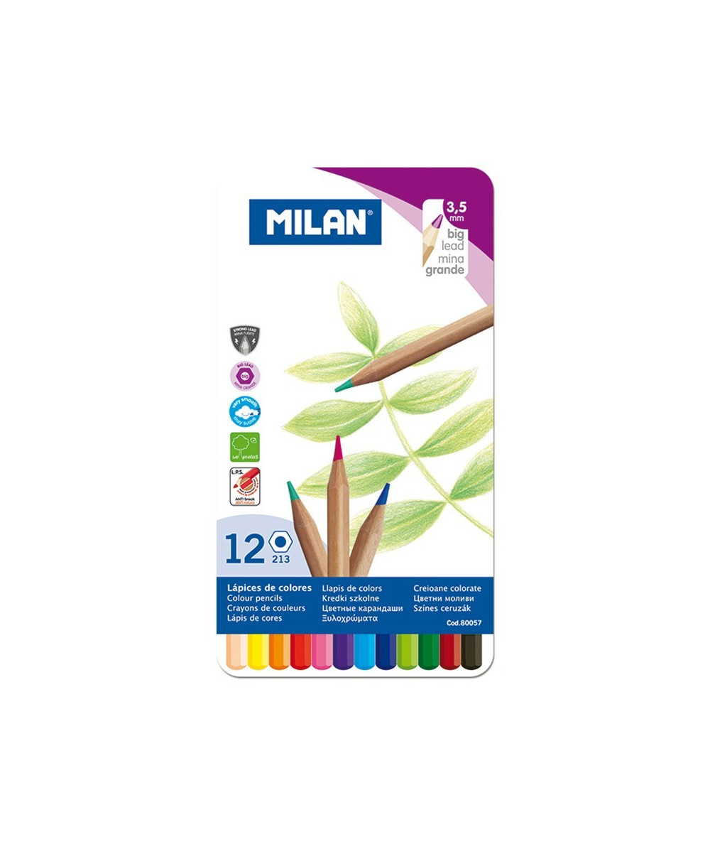 MILAN® Caja metálica 48 lápices de colores mina gruesa Ø 3,5 mm hexagonales 